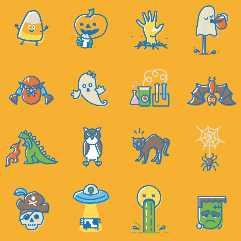 Sample stickers from the Spookyish sticker pack